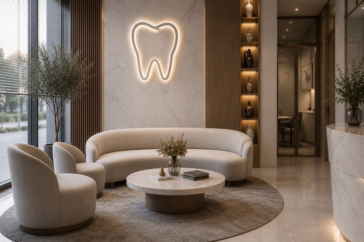 Lume Dent İstanbul diş kliniği bekleme alanı ve diş simgesi.
