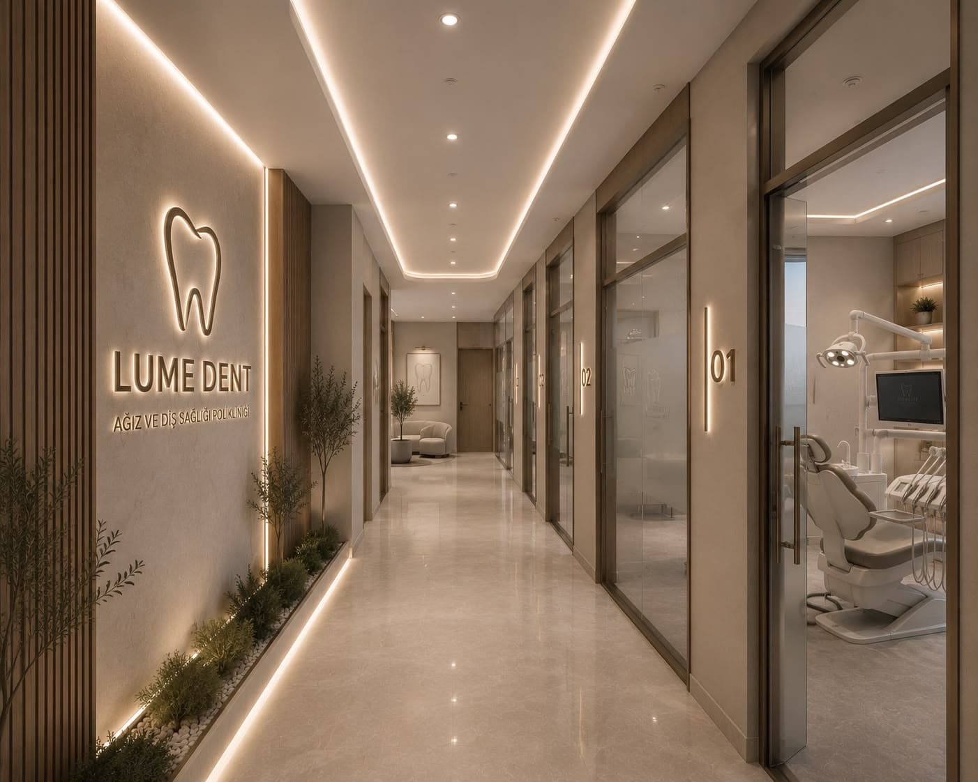 Lume Dent İstanbul diş kliniği iç mimari tasarım görünümü 7.